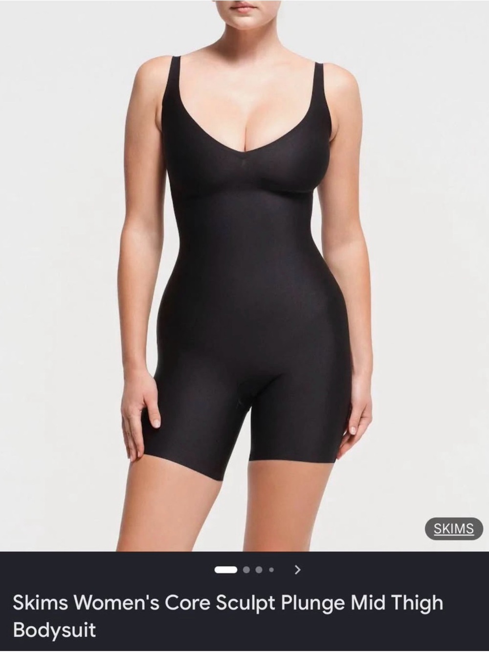Skims Women's Core Sculpt Plunge Mid-Thigh Bodysuit - Black Size L